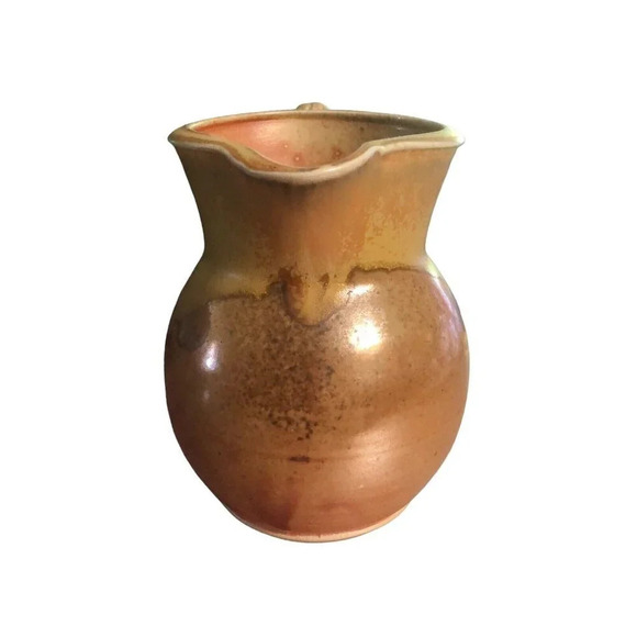 POTTERY Signed Stamped Small Creamer Pitcher 5.25" Glazed Inside & Out Stoneware - Picture 6 of 8